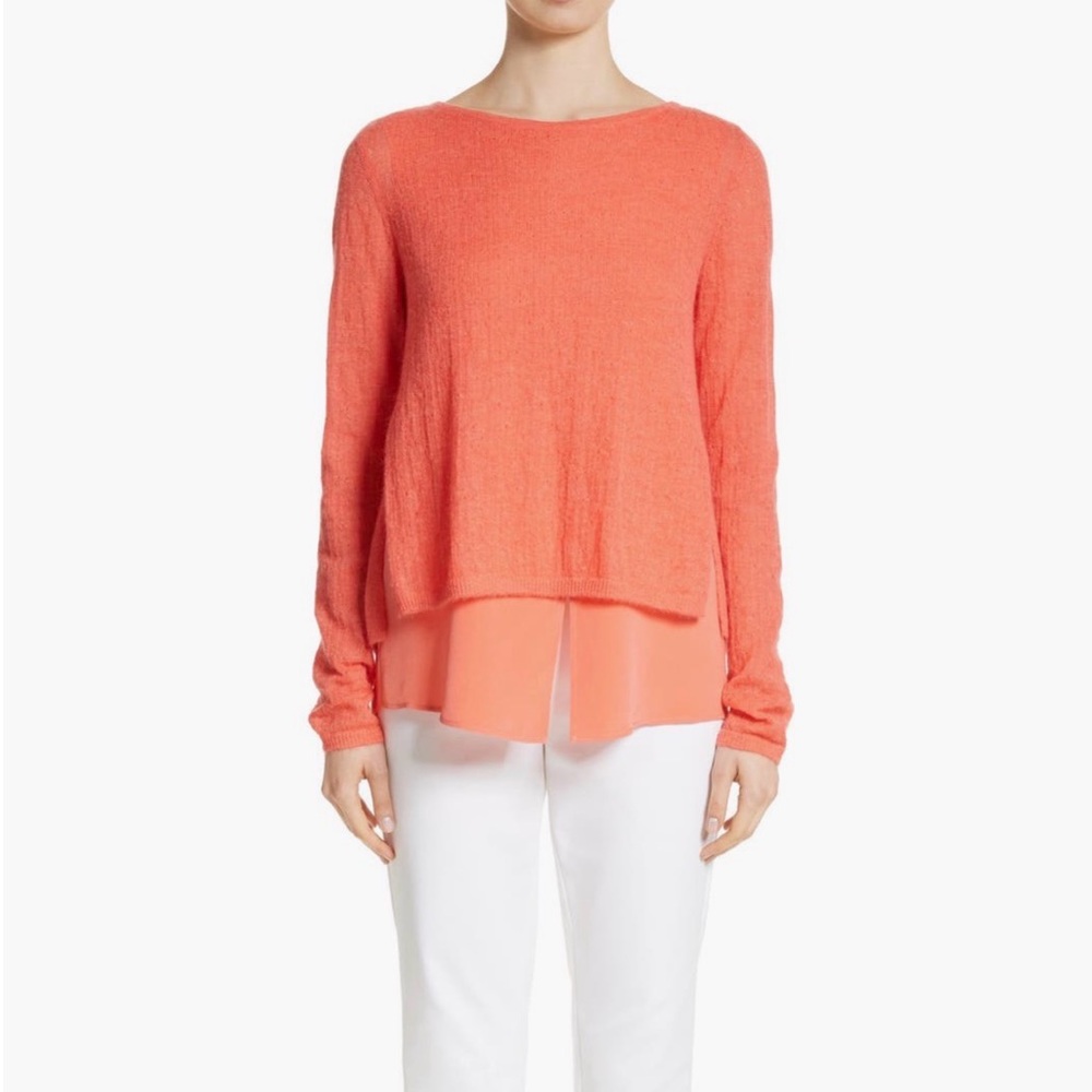 St John Collection Drop Needle Rib Knit Sweater in Coral EUC